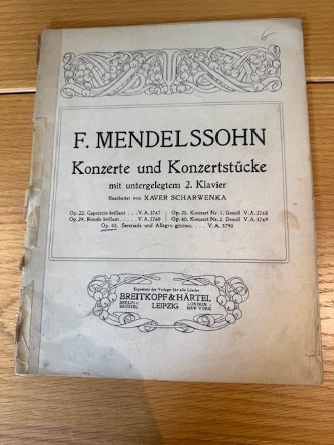 Mendelssohn — Sérénade et Allegro giojoso, opus 43, Musique & Instruments, Partitions, Utilisé, Artiste ou Compositeur, Classique