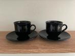 2 zwarte espressokopjes met schoteltjes, Ophalen of Verzenden, Nieuw, Effen, Kop(pen) en/of Schotel(s)
