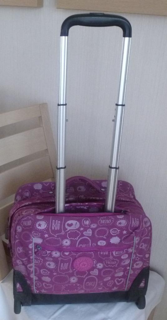 Kipling Paarse en zilveren schooltrolley „GIORNO” + aap, Handtassen en Accessoires, Tassen | Schooltassen, Gebruikt, Aktetas of Boekentas