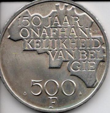 Muntstuk 500 bef - 150 jaar belgië - nederlands beschikbaar voor biedingen