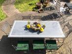 Tuintafel blauwe steen met ijzeren onderstel, Ophalen, Gebruikt, Rechthoekig, Metaal