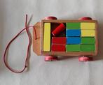 Houten karretje met blokjes  L 23 cm, Br 15, 5 cm, H 6, 5 cm, Kinderen en Baby's, Ophalen, Gebruikt