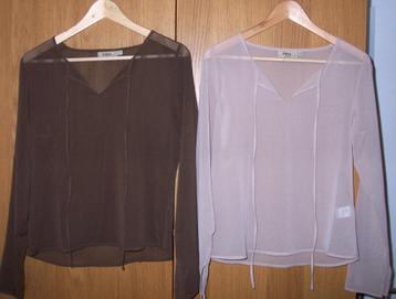 2 blouses beige et brune taille S