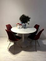 Chique marmer rond eettafel set met 4 fluwelen rode stoelen, Ophalen, Overige materialen, Gebruikt, 100 tot 150 cm