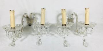 Paar vintage antieke glazen kristallen wandverlichting