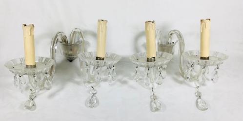 Paar vintage antieke glazen kristallen wandverlichting, Antiek en Kunst, Antiek | Glaswerk en Kristal, Ophalen