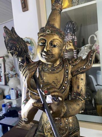 Statue de bodhisattva népalais en bois/bronze 60 cm