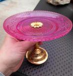 Brocante vintage roze schaal op koperen voet - bonbonierre, Huis en Inrichting, Ophalen of Verzenden, Zo goed als nieuw