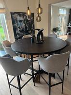 Hoge ronde tafel - Massief donkerbruin hout, Ophalen, Gebruikt