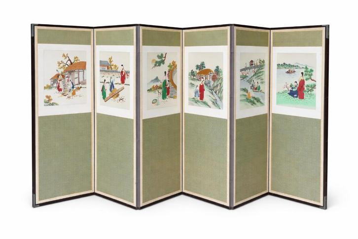 Paravent coréen 6 panneaux brodés soie, Maison & Meubles, Accessoires pour la Maison | Paravents d'intérieur, Utilisé, Enlèvement