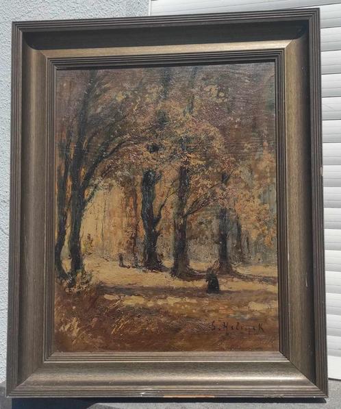 huile sur panneau chemin signe gustave helinck, Antiek en Kunst, Kunst | Schilderijen | Klassiek, Ophalen of Verzenden