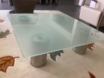Salontafel  met blad in melkglas en 4 metalen poten, Huis en Inrichting, Tafels | Salontafels, Ophalen, 50 tot 100 cm, Vierkant