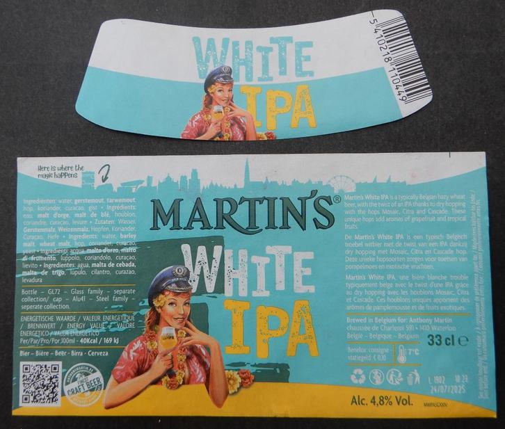 Bieretiket Martin's white IPA Brouwerij Antony Martin 11x9, Verzamelen, Biermerken, Gebruikt, Verzenden