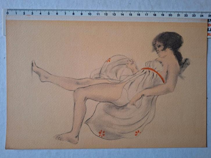 Verfijnde illustratie au pochoir van Armand Rassenfosse, Antiek en Kunst, Kunst | Overige Kunst, Ophalen of Verzenden