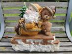 Père Noël avec ours sur traîneau en bois vintage - 20cm, Comme neuf, Enlèvement ou Envoi