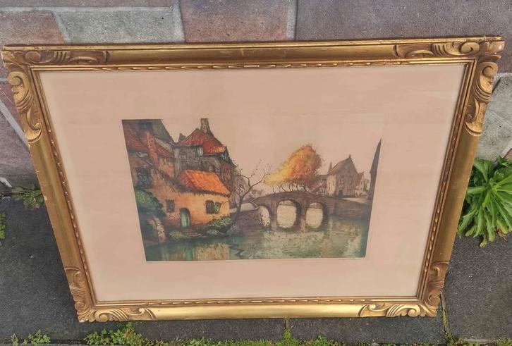 Gravure Bruges signe, Antiquités & Art, Art | Eaux-fortes & Gravures, Enlèvement ou Envoi