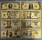 Lot 8 vergulde DOLLAR-biljetten, Postzegels en Munten, Ophalen of Verzenden