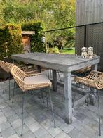 Hoge tafel met hoge stoelen, Tuin en Terras, Ophalen, Gebruikt, Meer dan 8 zitplaatsen, Steigerhout