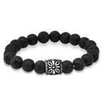 Armband met bollen in zwarte lava & edelstalen motief, Ophalen of Verzenden, Nieuw