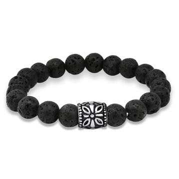 Armband met bollen in zwarte lava & edelstalen motief beschikbaar voor biedingen