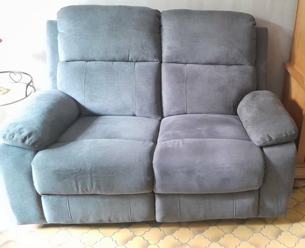 Canapé 2 places électrique en tissu gris, Maison & Meubles, Enlèvement, Comme neuf, 75 à 100 cm, Deux personnes