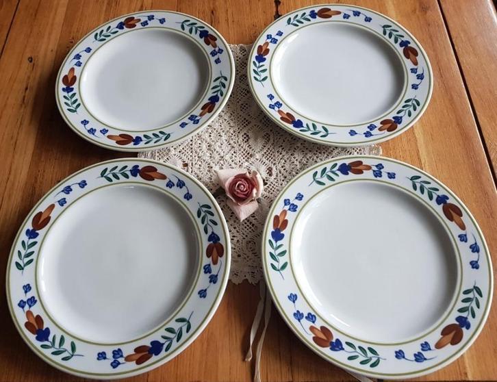 4 Hotel porseleinen borden, Mosa, Boerenbont, Huis en Inrichting, Keuken | Servies, Gebruikt, Bord(en), Boerenbont, Porselein