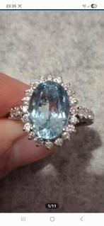 Bague or blanc 18k diamant naturel et topaze neuve, Neuf, Enlèvement ou Envoi, 18 à 19, Or