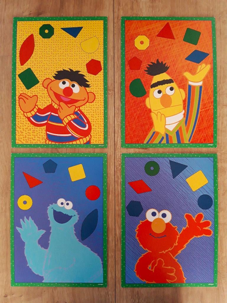 Afbeeldingen Sesamstraat (4 stuks - dik karton), Verzenden, Zo goed als nieuw, Tv