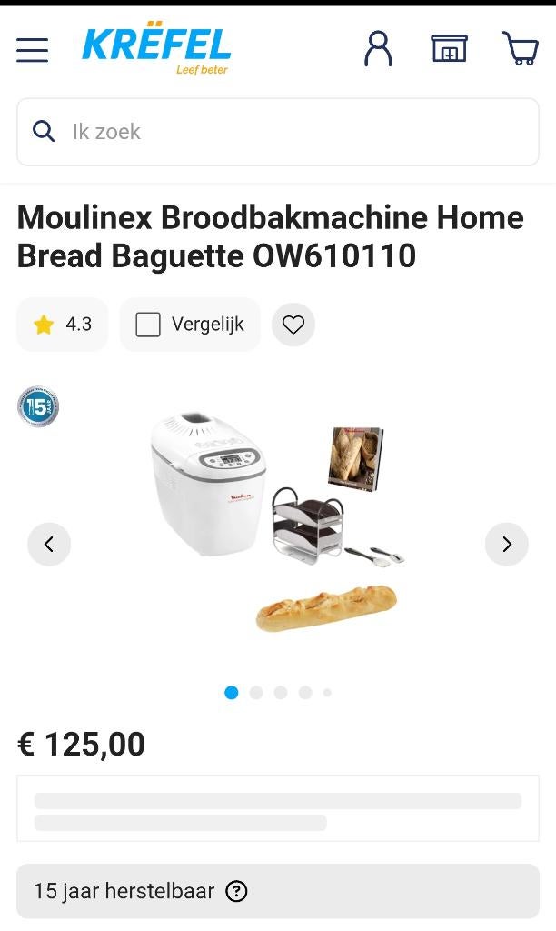 Brood machine, Kijkvenster, 800 tot 1200 gram deeg, Zo goed als nieuw, Ophalen