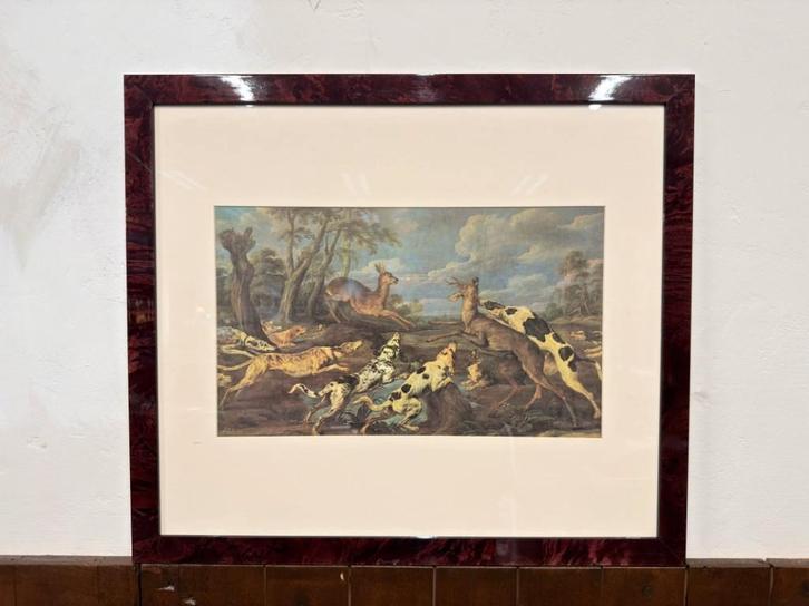 Antieke Engelse prent in notenhouten lijst, Antiquités & Art, Antiquités | Bureau & Affaires, Enlèvement