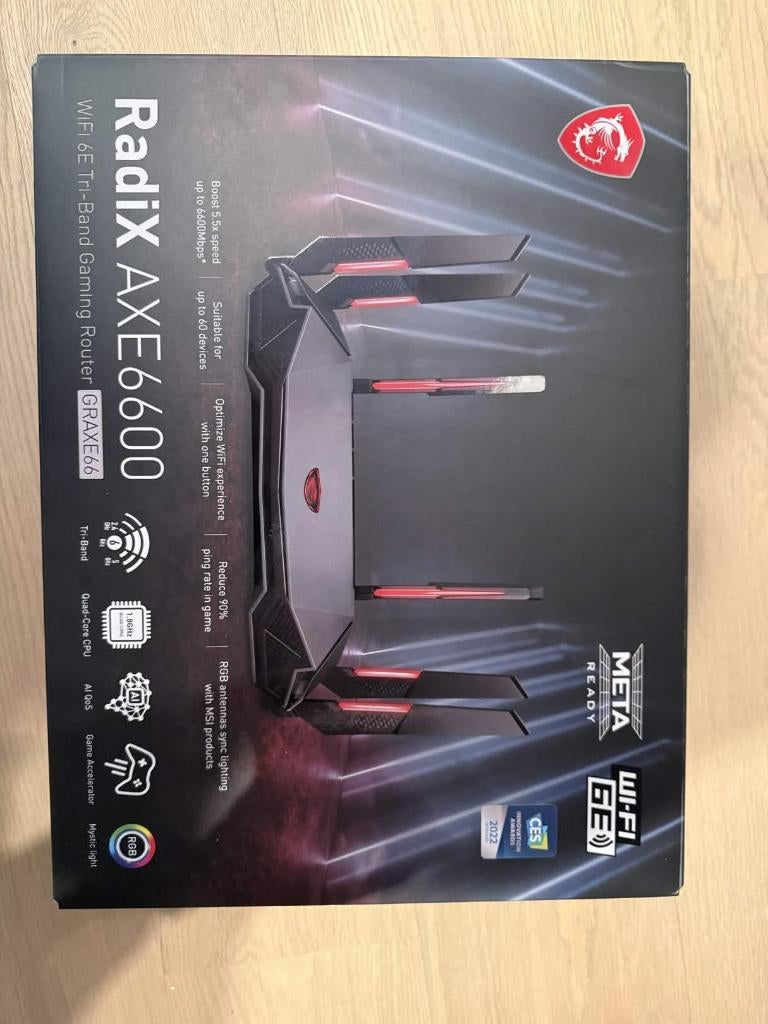 radix axe6600 wifi 6e tri-band gaming router, Computers en Software, Ophalen of Verzenden, Zo goed als nieuw, Router, Msi