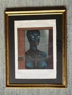 Lithographie de Felix Labisse La dame bleue dans le portail, Enlèvement