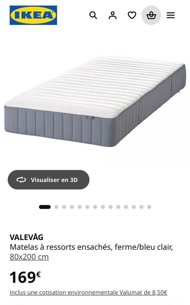 IKEA VALEVÅG - Matelas à ressorts ensachés, ferme, 80x200, Maison & Meubles, Chambre à coucher | Matelas & Sommiers, Enlèvement