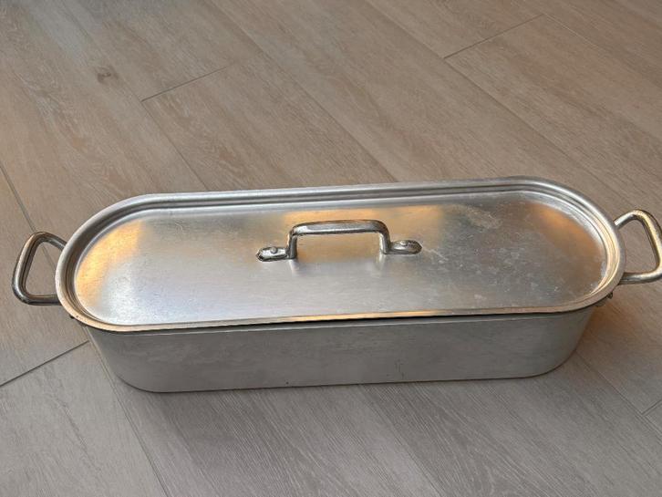 Lange stoom/pocheerpot voor vis, Huis en Inrichting, Keuken | Potten en Pannen, Zo goed als nieuw, Kookpan of Snelkookpan, Aluminium