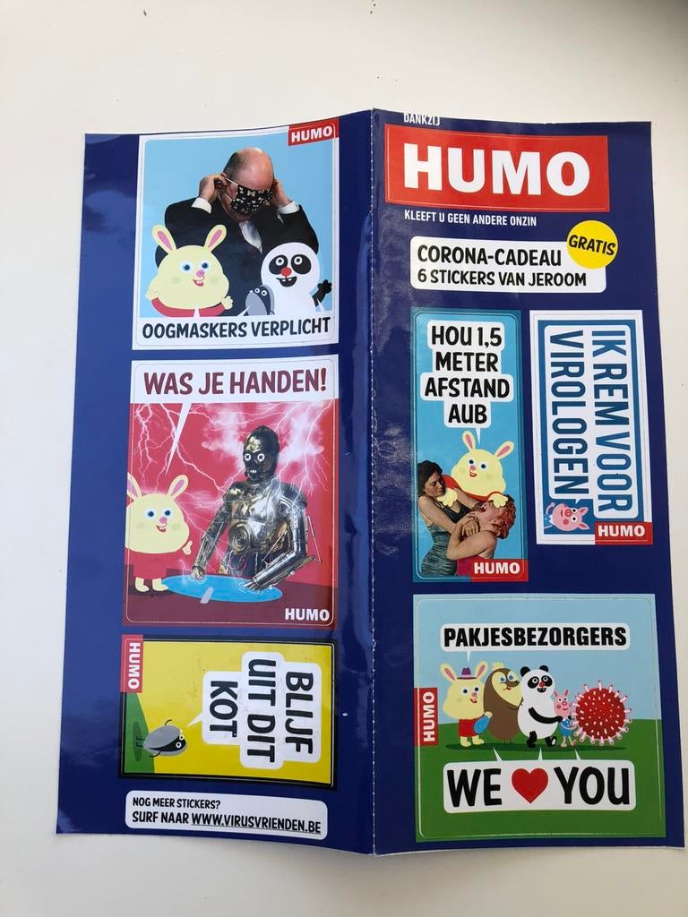 Stickers : Humo - 6 stickers van Jeroom / Corona, Ophalen of Verzenden, Nieuw