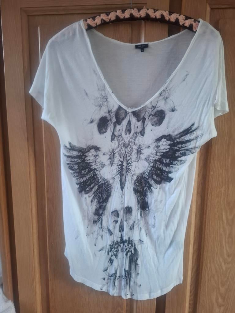 T-shirt rock Nue1904 tête de mort,plumes L 40, Manches courtes, Taille 38/40 (M), Nue1904, Comme neuf