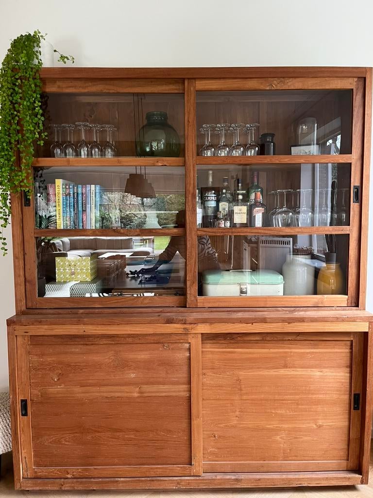 Mooie teak vitrinekast, Maison & Meubles, Armoires | Buffets, Comme neuf, Enlèvement
