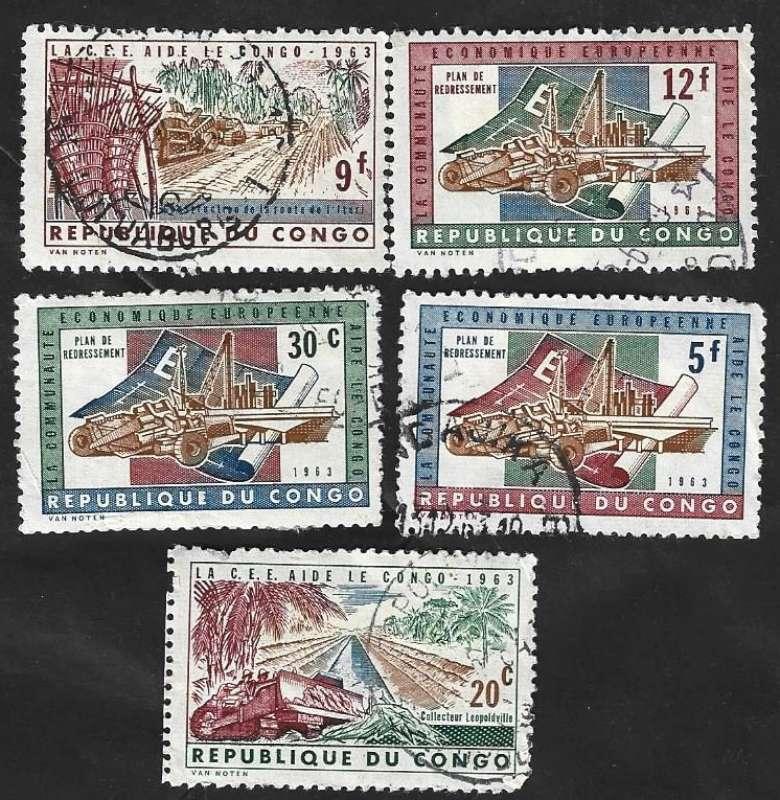 5 Postzegels 1963 Hulp EEG aan Congo, Enlèvement ou Envoi, Autres pays, Affranchi