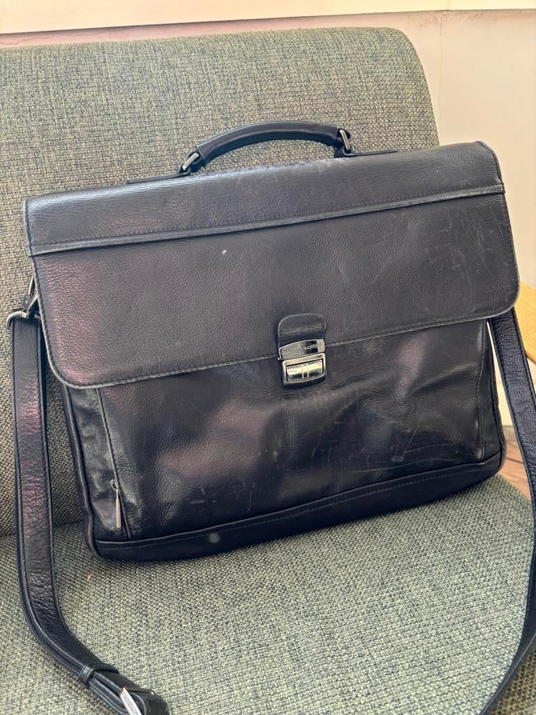 Arthur & Aston - zwarte leren aktentas - vintage vibes, Handtassen en Accessoires, Tassen | Schooltassen, Ophalen, Gebruikt, Zwart