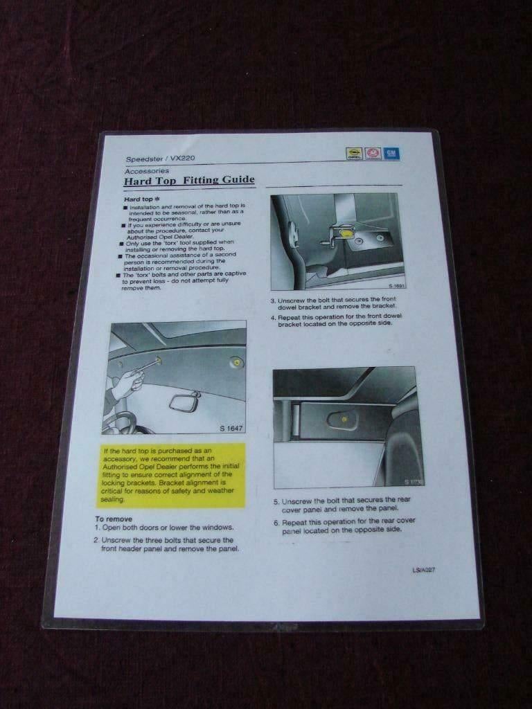 Opel Speedster hardtop handleiding, Ophalen of Verzenden
