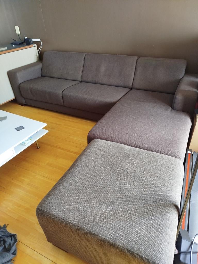 Hoekzetel + poef, Huis en Inrichting, Zetels | Complete zithoeken, Gebruikt, Stof, Ophalen