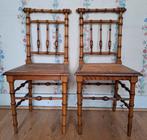 Paar Napoleon III-stoelen in imitatiebamboe en riet 19e eeuw, Antiek en Kunst, Ophalen