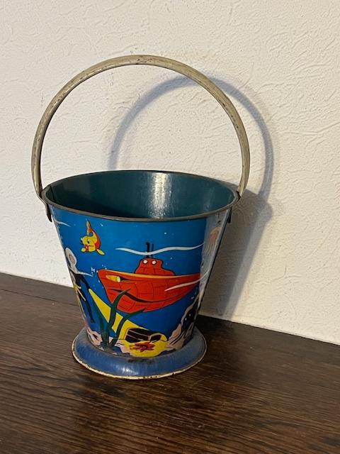Vintage blikken speelgoed emmertje duikboot, duikers, Ophalen
