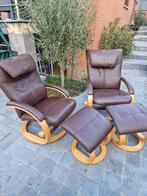 Fauteuil relax pivotant en cuir avec repose-pieds, Maison & Meubles, 75 à 100 cm, Enlèvement, Utilisé, Scandinave