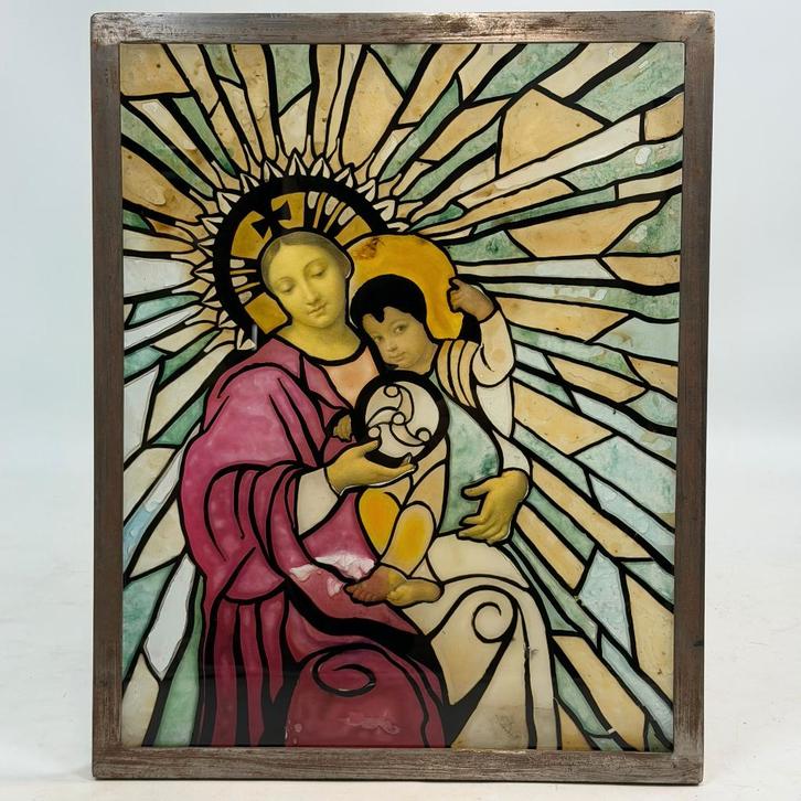 Composition moderne avec Marie et Jésus sur verre, Antiquités & Art, Art | Peinture | Moderne, Envoi