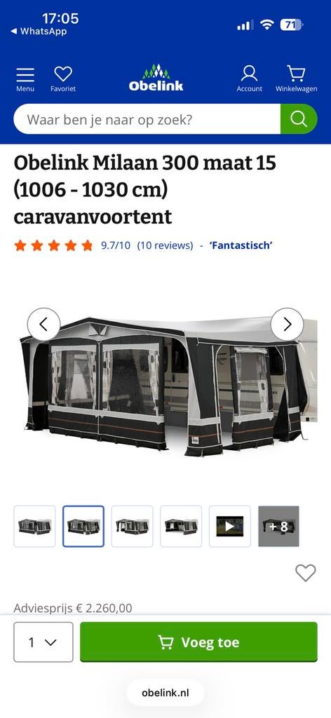 Voortent maat 15, milaan 300, Ophalen, Zo goed als nieuw