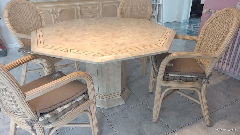 table et chaises salle a mangé, Enlèvement, Utilisé, Travertin, Moins de 4 chaises