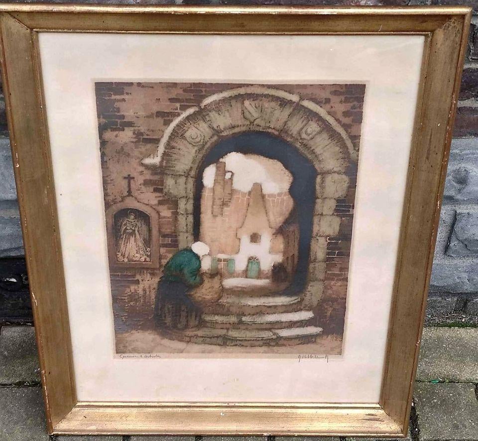 Gravure épreuve d artiste signe Roger hebbelinck, Enlèvement ou Envoi, Gravure