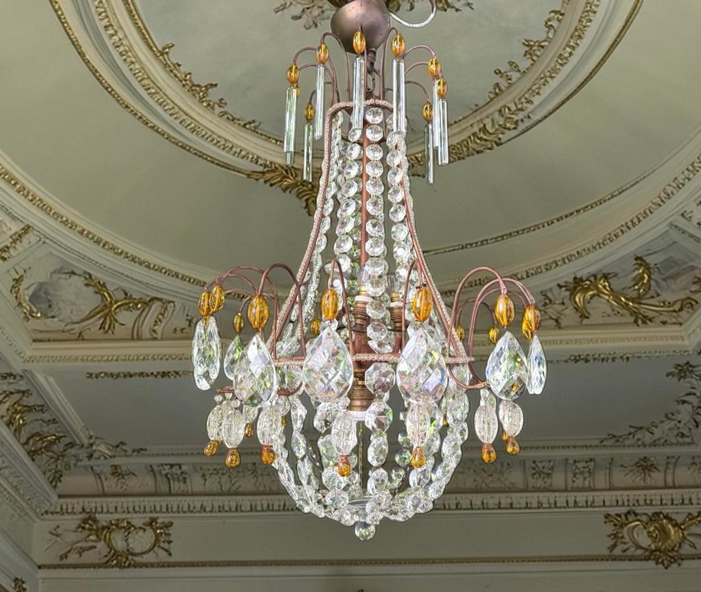 Antieke Italiaanse Murano Kristallen Kroonluchter, Ophalen of Verzenden, Gebruikt, Glas, Antiek design Murano Kristal regency