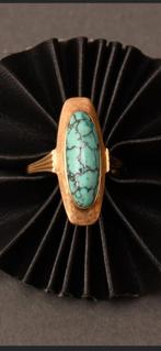 „Marquise” ring in 14 karaat geelgoud bezet met een turkoois, Handtassen en Accessoires, Ringen, Ophalen of Verzenden, Zo goed als nieuw